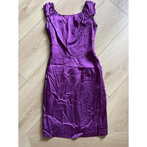 Laila Azhar Purple Satin Ruched Cap Sleeve‎ Sheath Dress Size 0